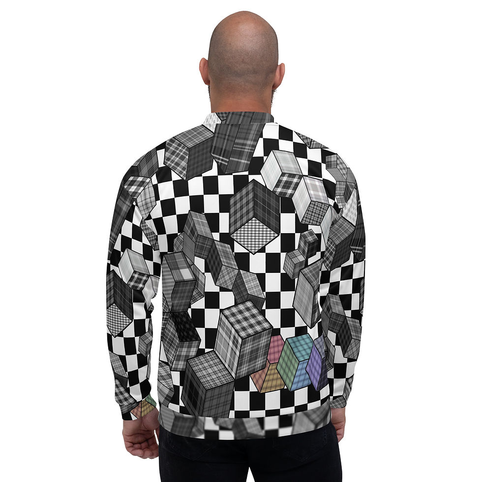 Thumbnail: Yaimamess 19 Cube Plaid Greybow Unisex Jacket