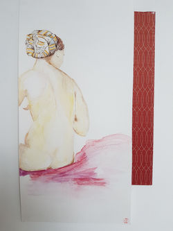 collage,crayons de couleur, encre
