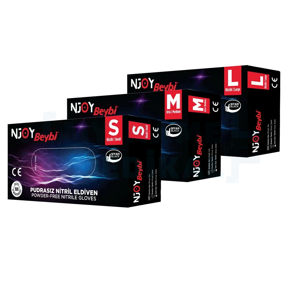 Beybi-BRP-Haspet Pudrasız Siyah  Nitril Eldiven 100'lü