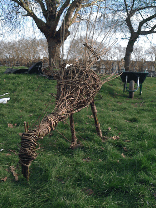 Living Willow Peacock, created as part of LB Newham Parks Project