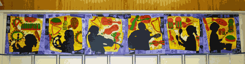 Putney High School / Series of painted panels for school hall backdrop