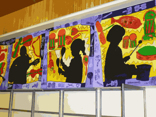 Putney High School / Series of painted panels for school hall backdrop