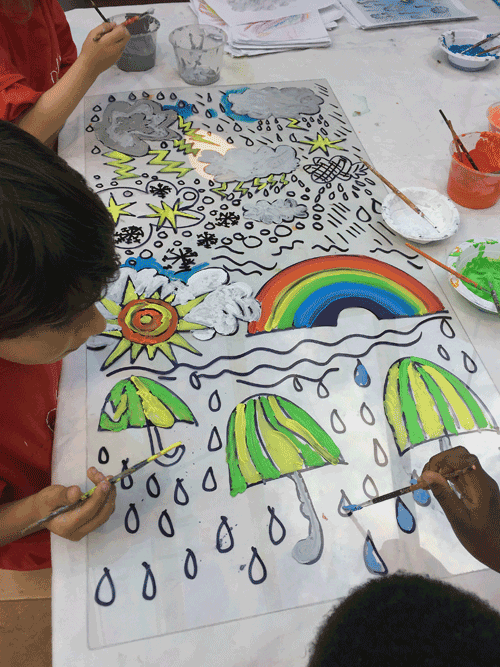 Parkside Primary / Weather Art Project on Bunting and Perspex Panels