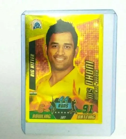 Thumbnail: INDIA IPL TOPPS 2014 CRICKET ATTAX  MS DHONI STROKE MAKER GOLD CARD BIG HITTER