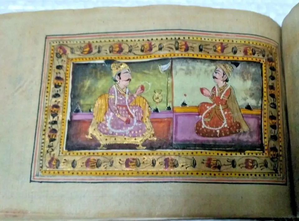 Thumbnail: INDIA VINTAGE  HAND WRITTEN MANUSCRIPT WITH 12 MINIATURE PAINTING GOLD WORK