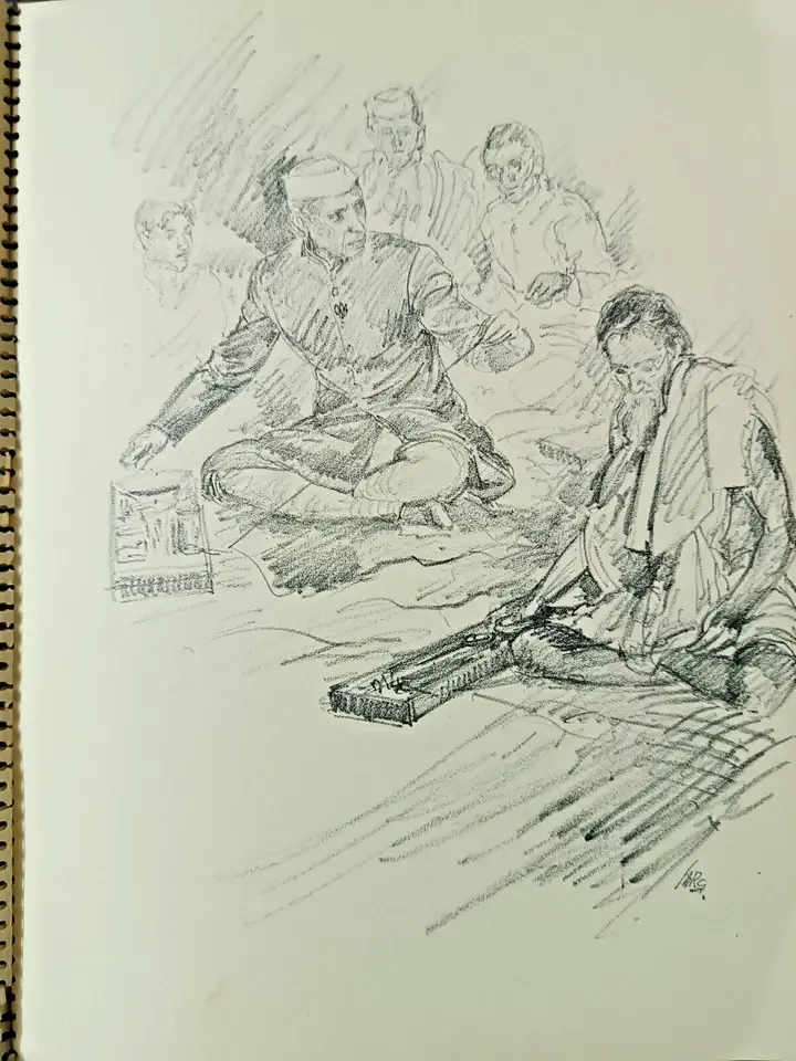 Thumbnail: VINTAGE THE APOSTLE OF PEACE BY M. R. ACHAREKAR 33 PENCIL SKETCHES PRINT 1956