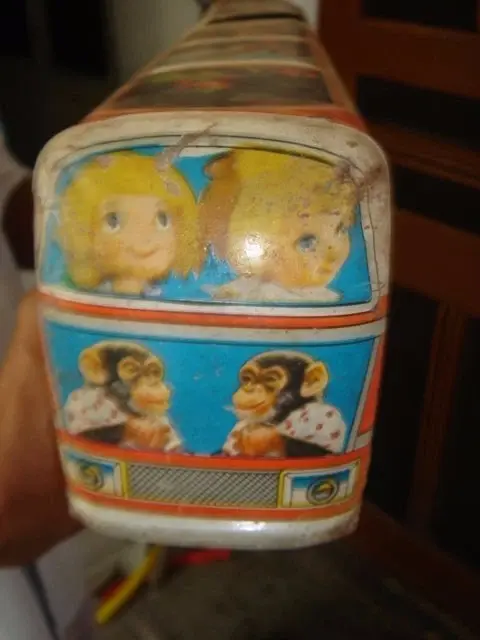 Thumbnail: INDIA - TIN TOY  JAPAN BUS  2 PARTS 1 PART HAS 3 TYRE WITH STAND 20.1/2" X 3"