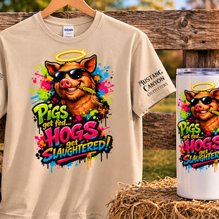sand color shirt and tumbler with matching colorful, graffiti style prints, making a shirt and tumbler combo