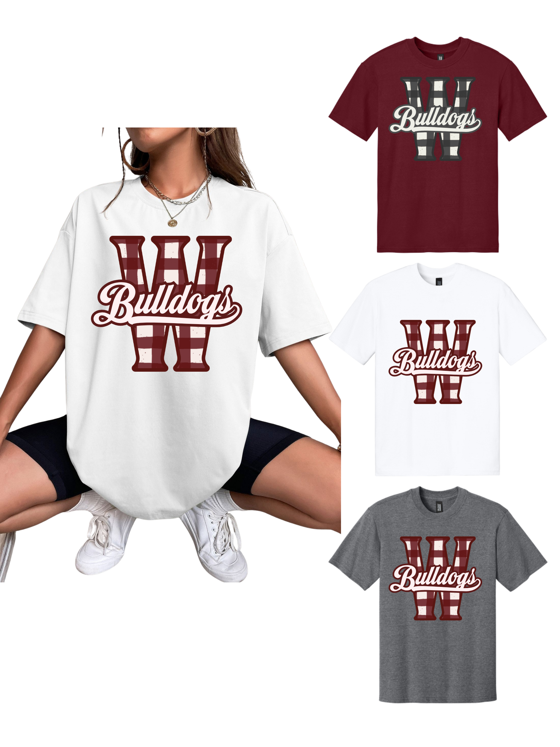 Bulldogs Gingham Drop Shoulder Tee