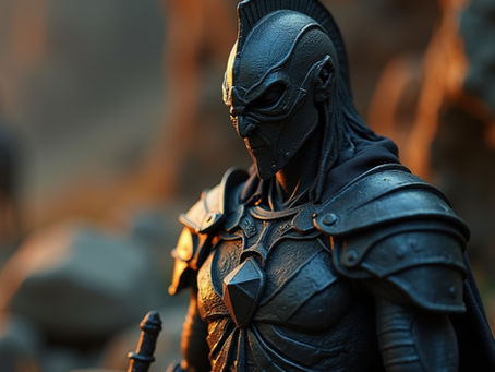 Armoured dark fantasy protagonist standing in shadow, representing morally grey heroes, difficult choices, and the themes of Relic Reborn by Iain Ralston.