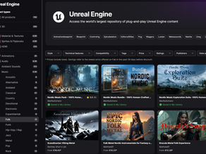 Screenshot of Unreal Marketplace showing indie game music pack created by a composer