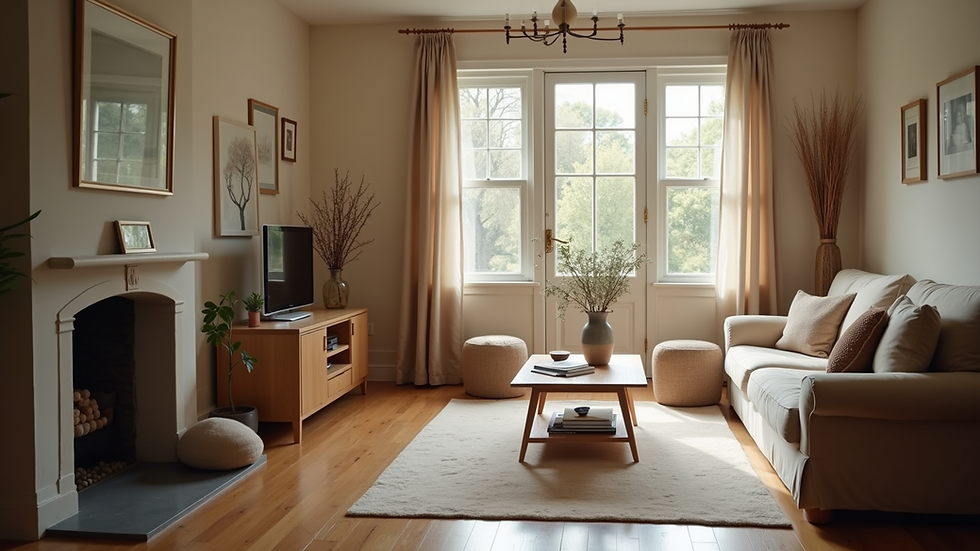 Eye-level view of a cozy sober living home with a welcoming atmosphere