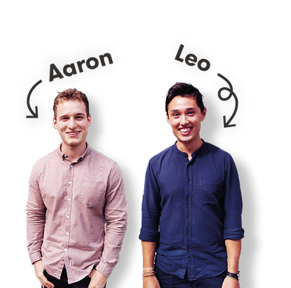 The image shows two founders of Yum Bug - Leo and Aaron
