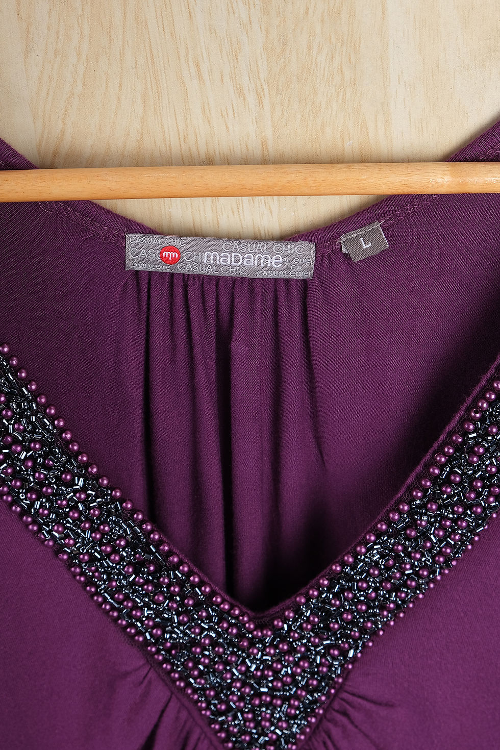 Thumbnail: MADAME Deep Orchid Viscose Bead Work V-Neck Top(XS)