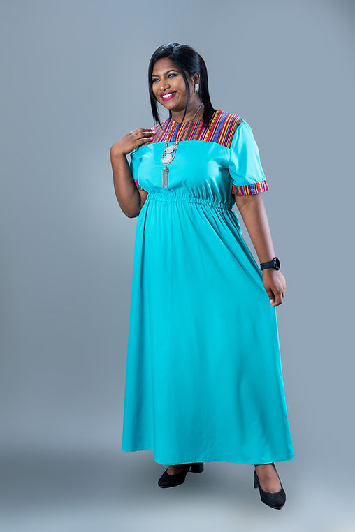 SHEIN Maxi Dress in Turqouise Blue with Shwal Print Yoke (XL) | EcoDhaga_India SHEIN Maxi Dress in Turqouise Blue with Shwal Print Yoke (XL) | EcoDhaga_India