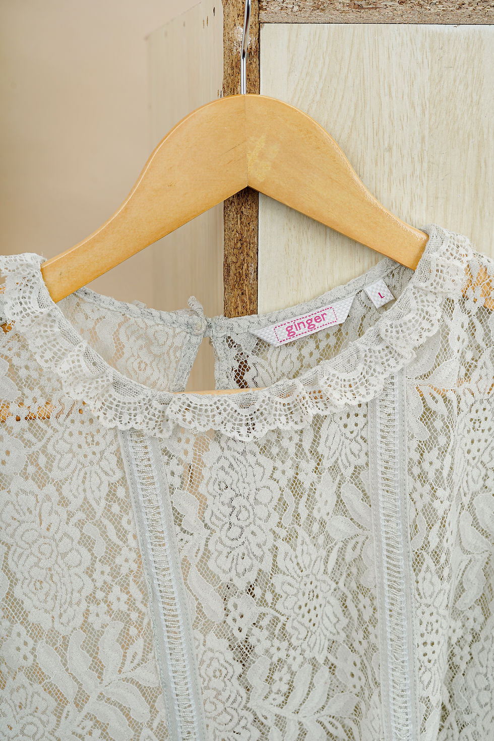 Thumbnail: GINGER Light Grey Laced Top(L)