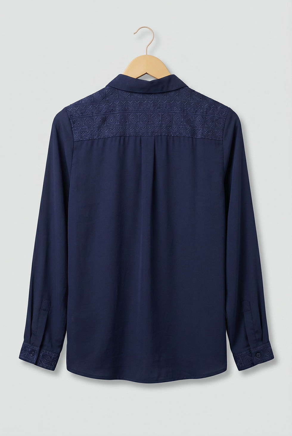 Thumbnail: WILLS CLASSIC Navy Blue Embroidered Blouse – Women’s Office Wear | M