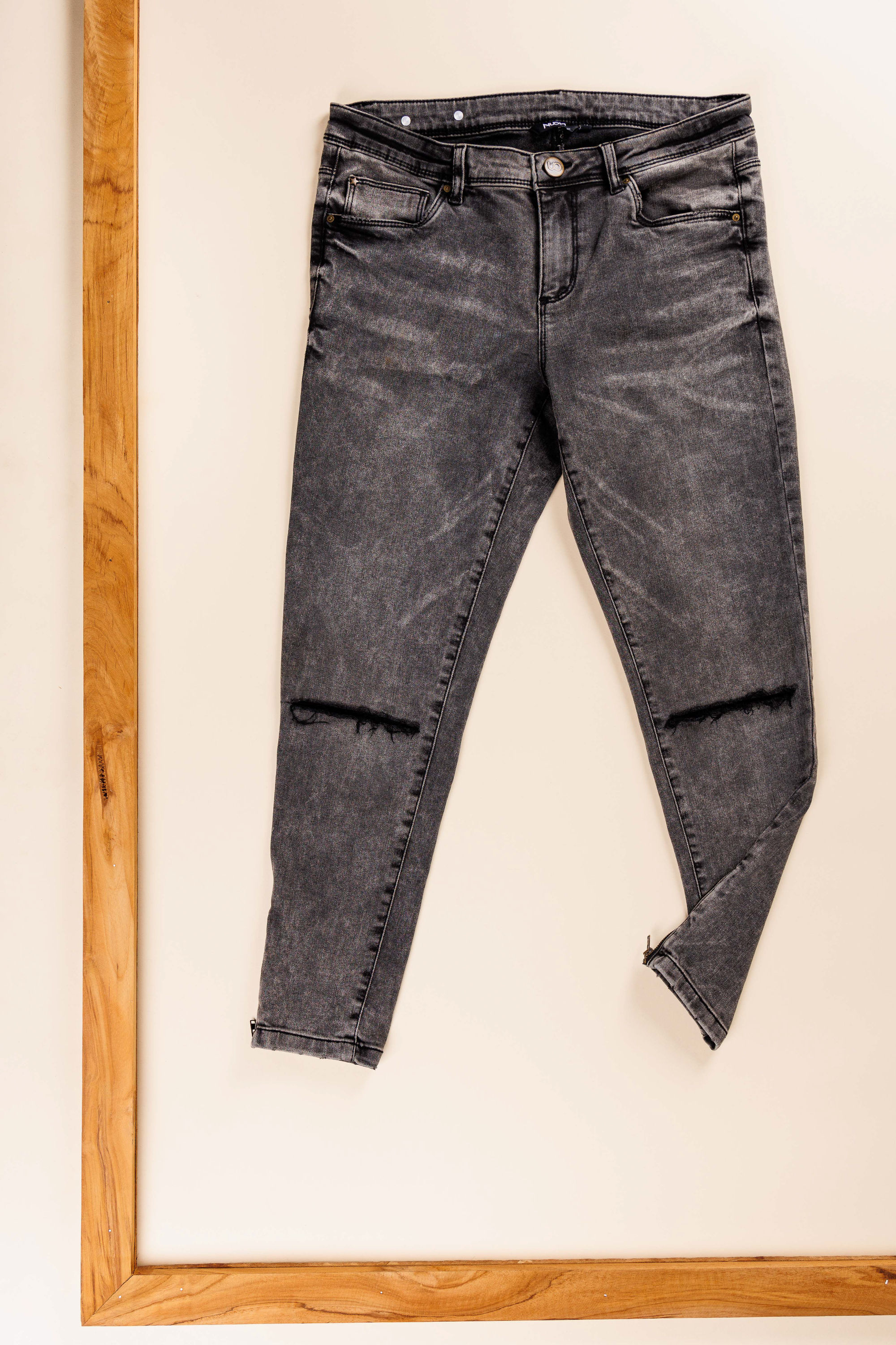 NUON Charcoal Grey Ripped Knee Skinny Jeans(36")