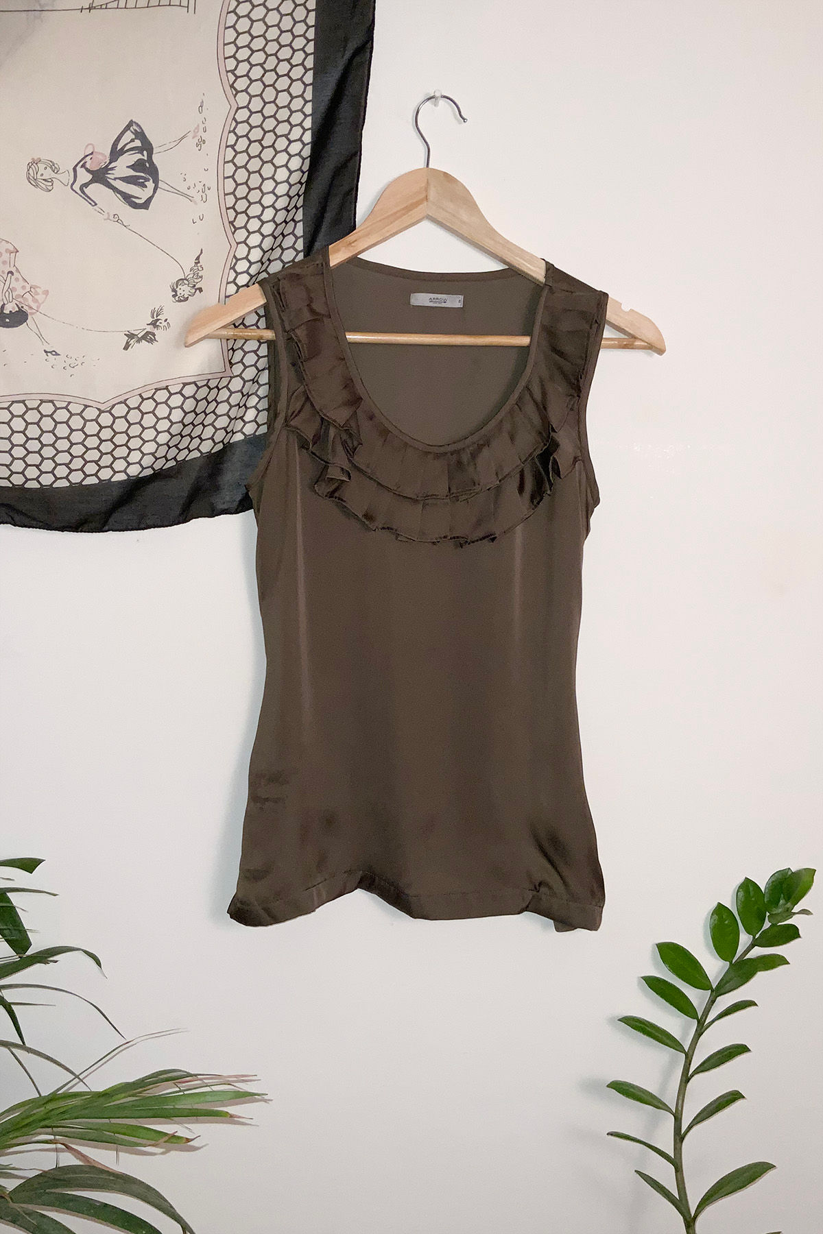 Arrow Olive Green Deep Round Neck Top (S)