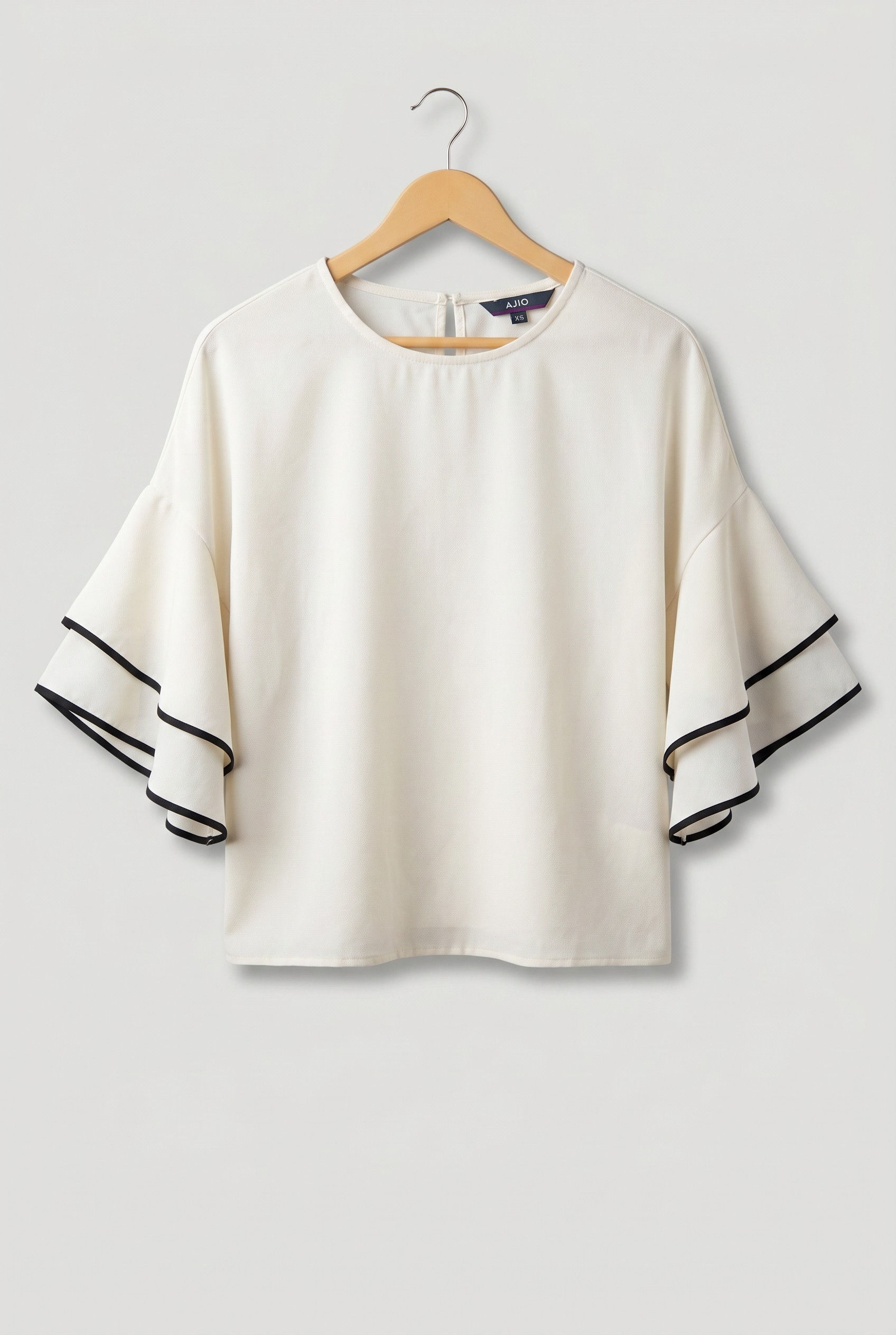 AJIO White Ruffle Sleeve Top – Women’s Casual Wear | L