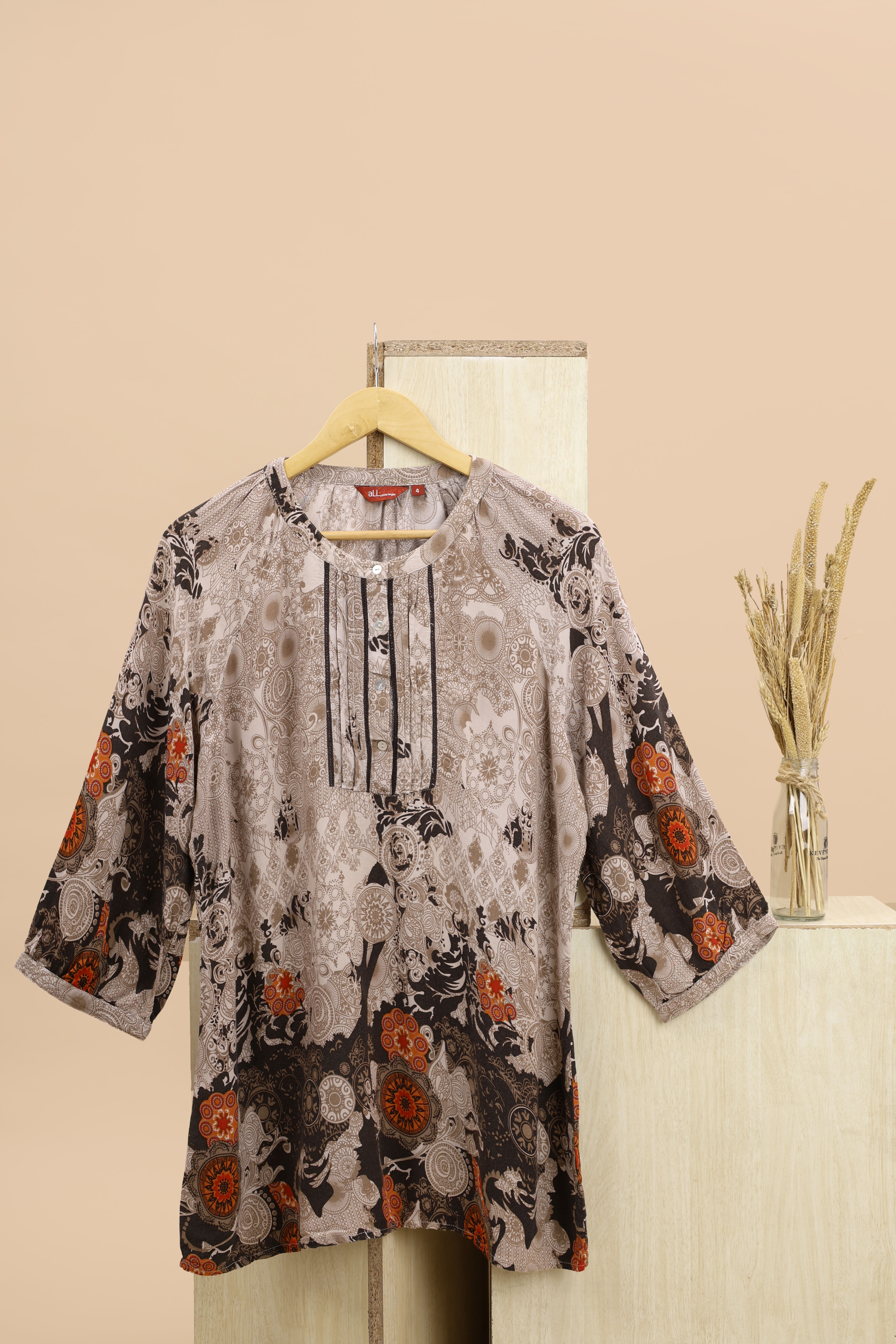 aLL Brown & Multi Abstract Print Top(XXL)