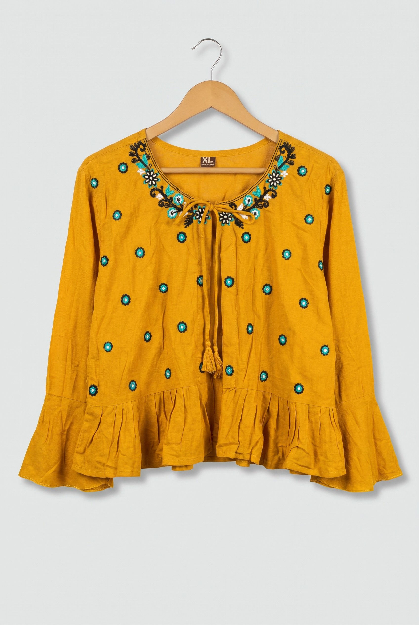 Mustard Yellow Embroidered Cover-Up Top – Women’s Casual Wear | XL