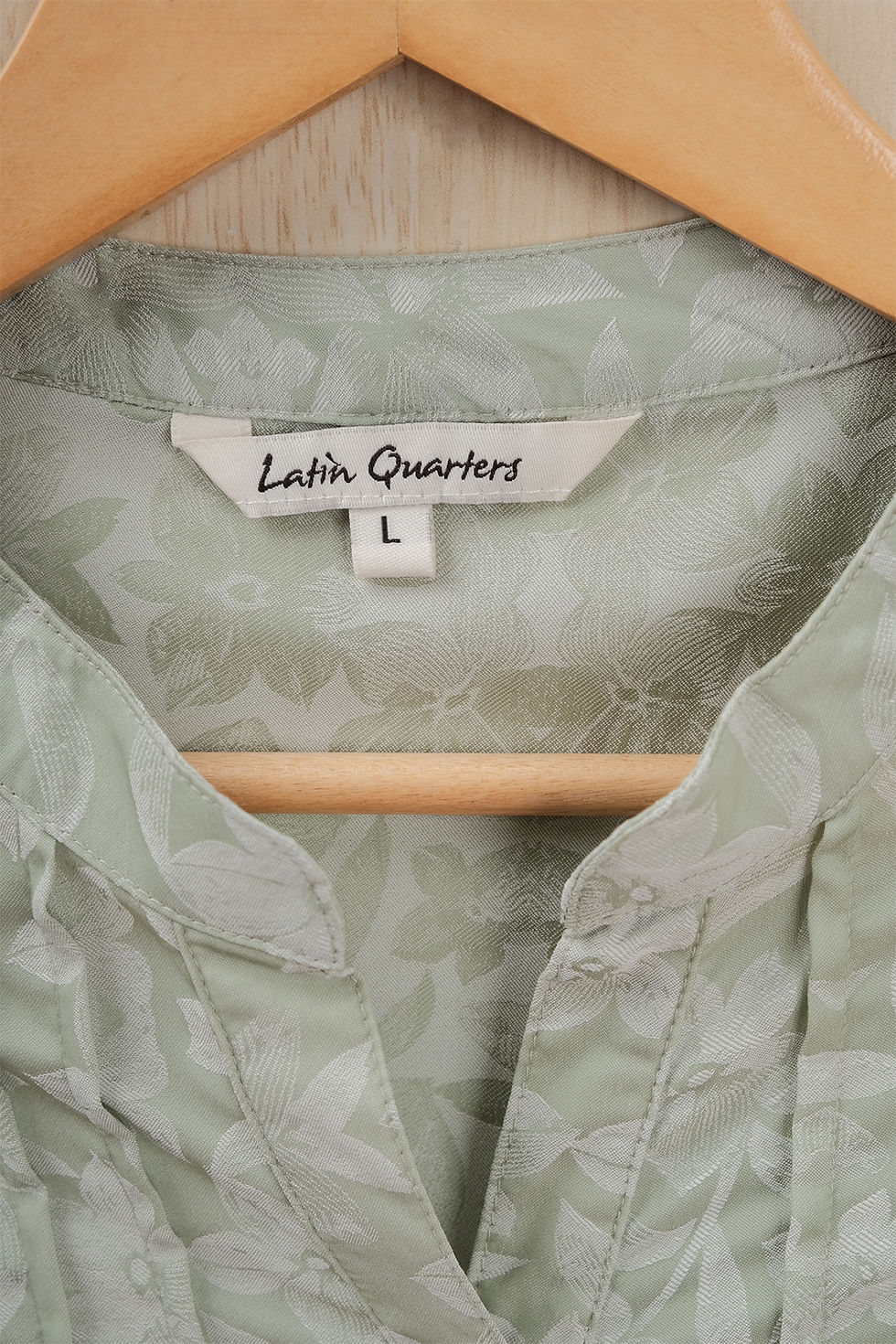 Thumbnail: LATIN QUARTERS Smoke Green Printed Mandarin Collar Top(M)