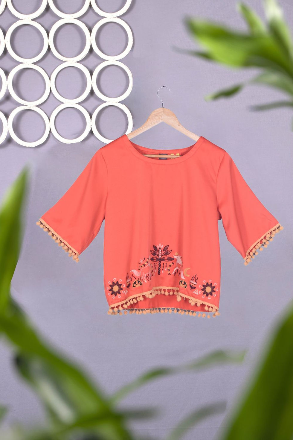Thumbnail: Chumbak Orange Embroidery Top with Tassels (L)