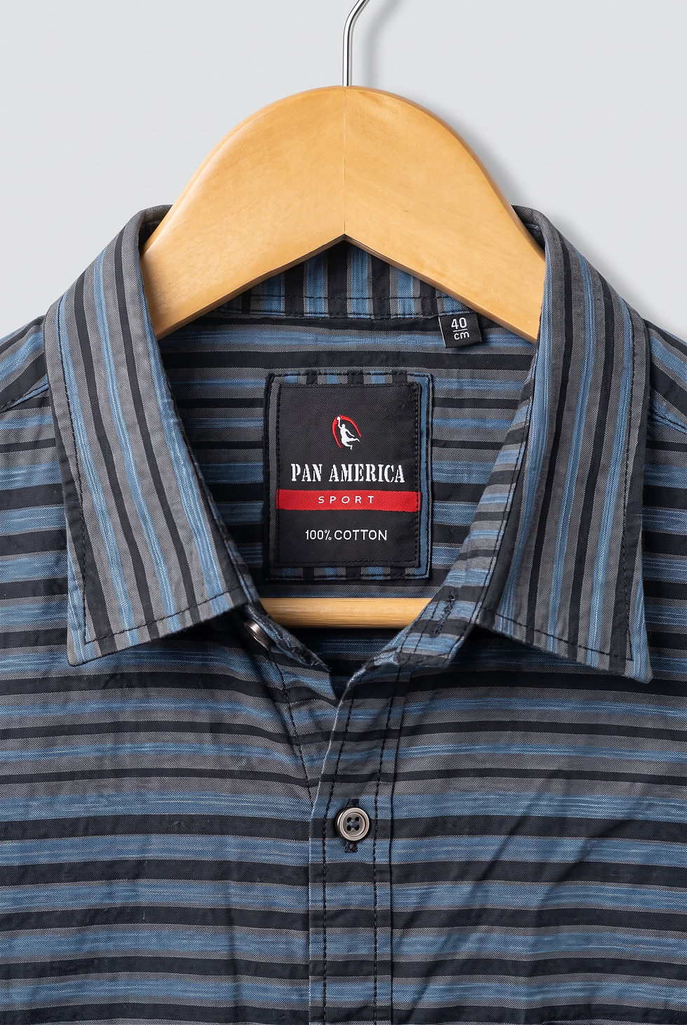 Thumbnail: PAN AMERICA Navy & Black Striped Button-Down Shirt – Men's Casual Wear | XS