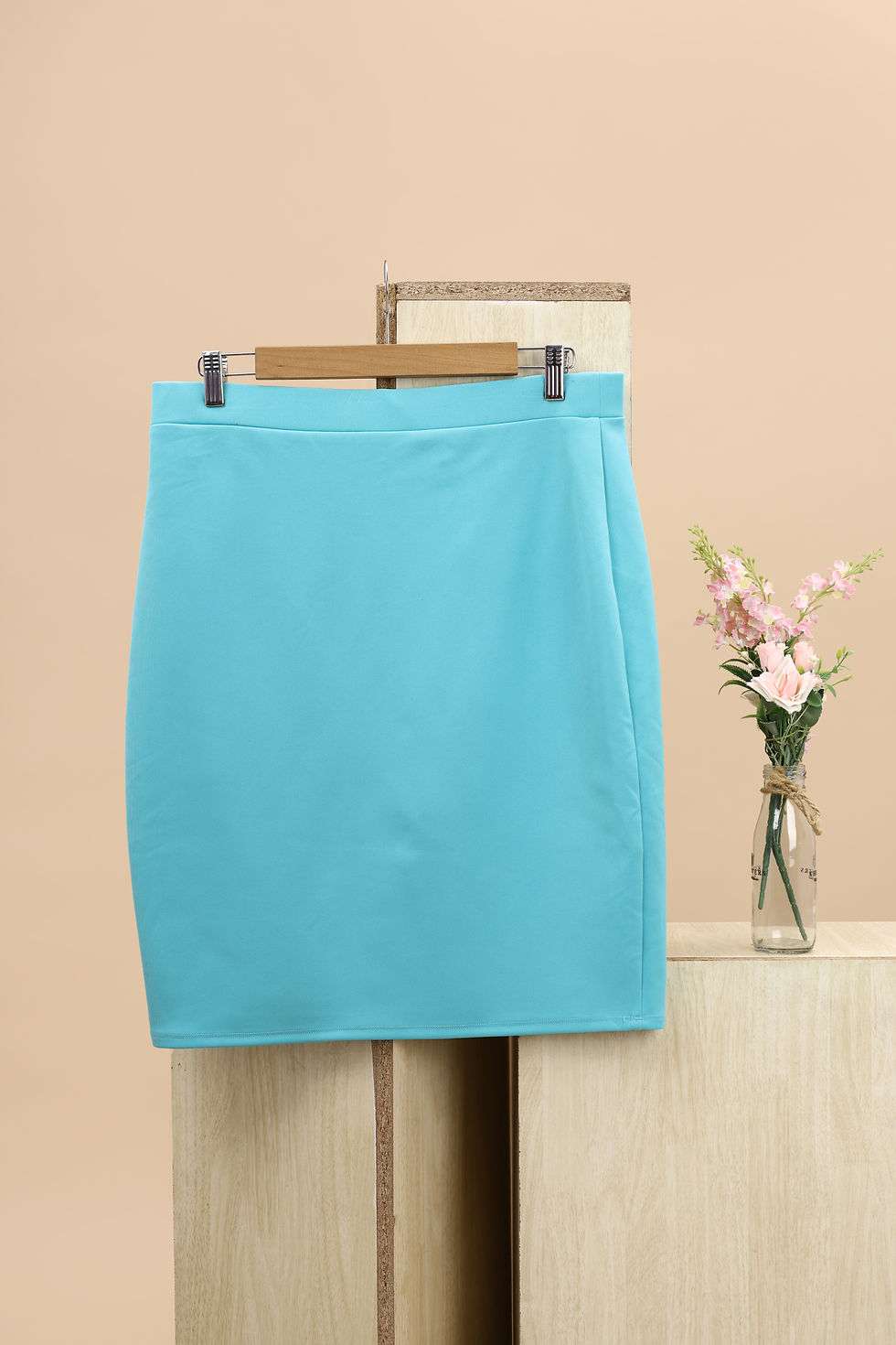 Thumbnail: DANNY & NICOLE Turquoise Blue Solid Bodyhugging Skirt(XL)