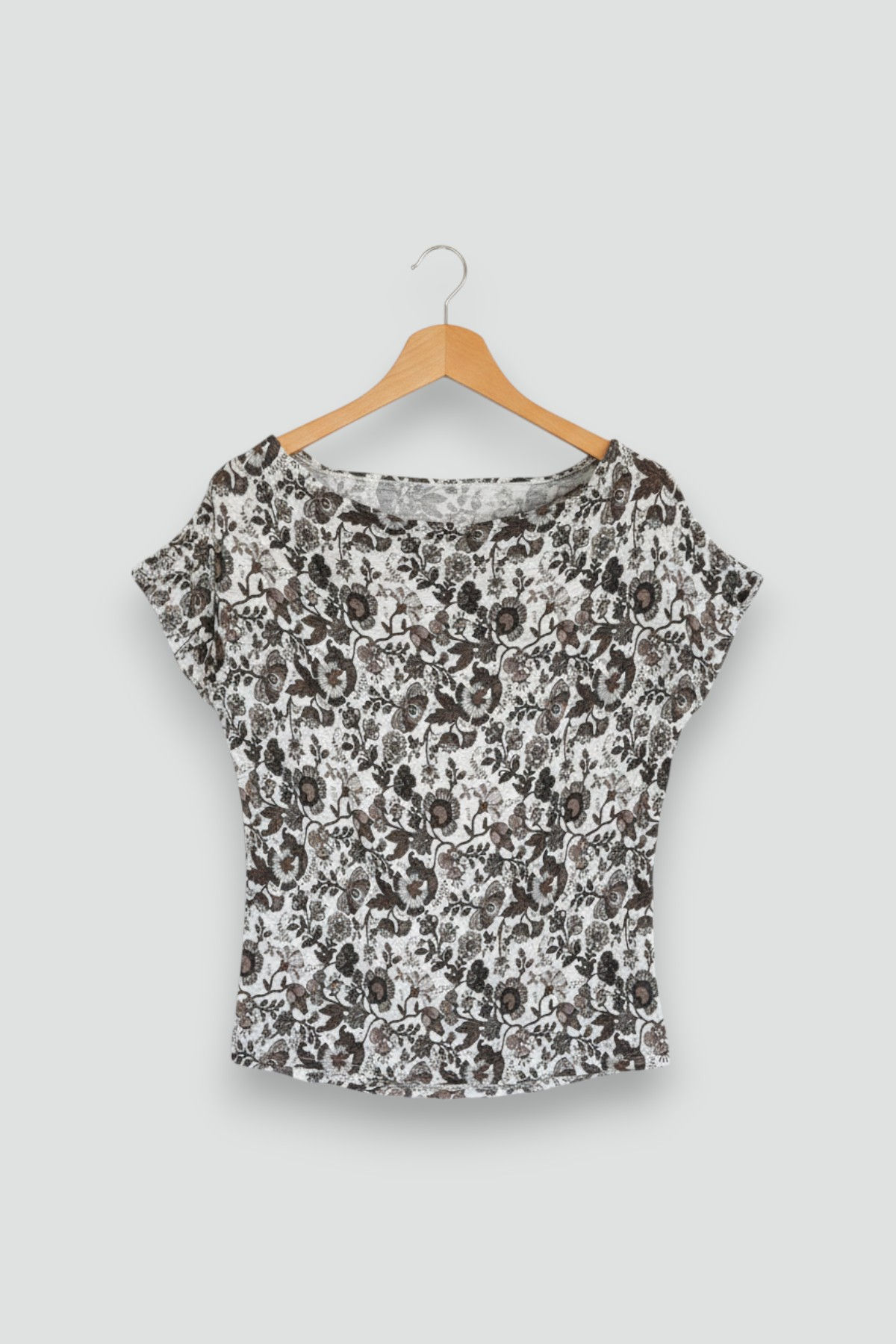 aLL White & Taupe Floral Print Top – Women’s Casual Top | XL
