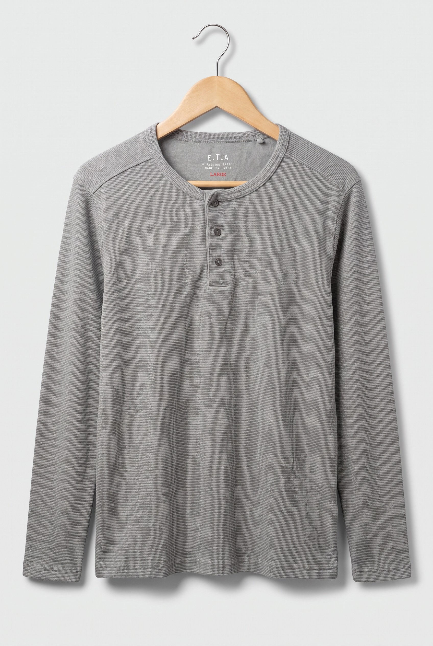 ETA Cool Grey Waffle Knit Henley T-Shirt – Men’s Casual Wear | S
