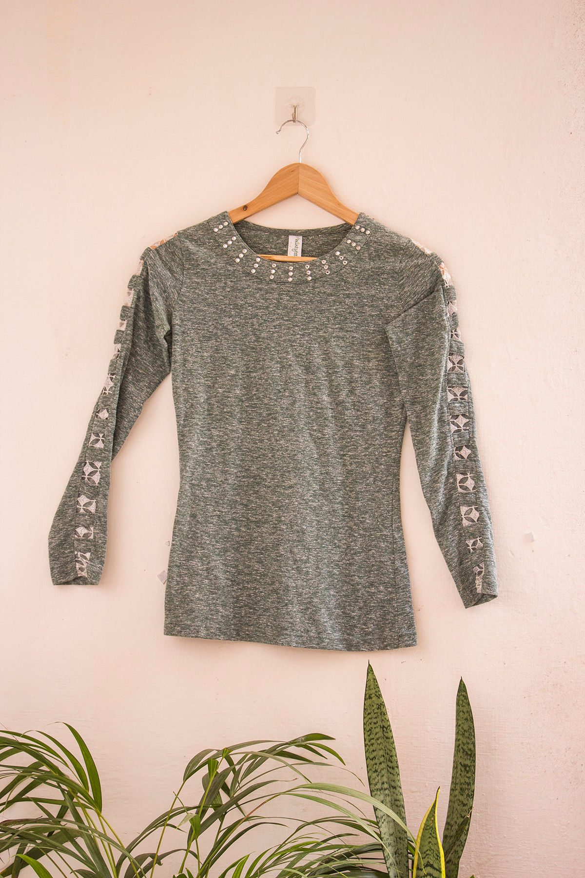 Minty Tees Knitted Full Sleeved Green Top (L)