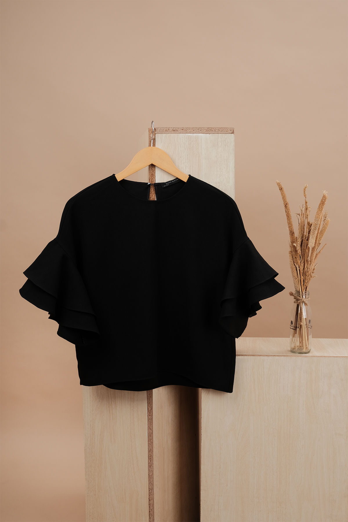 ZARA Black Solid Round Neck Top(XL)