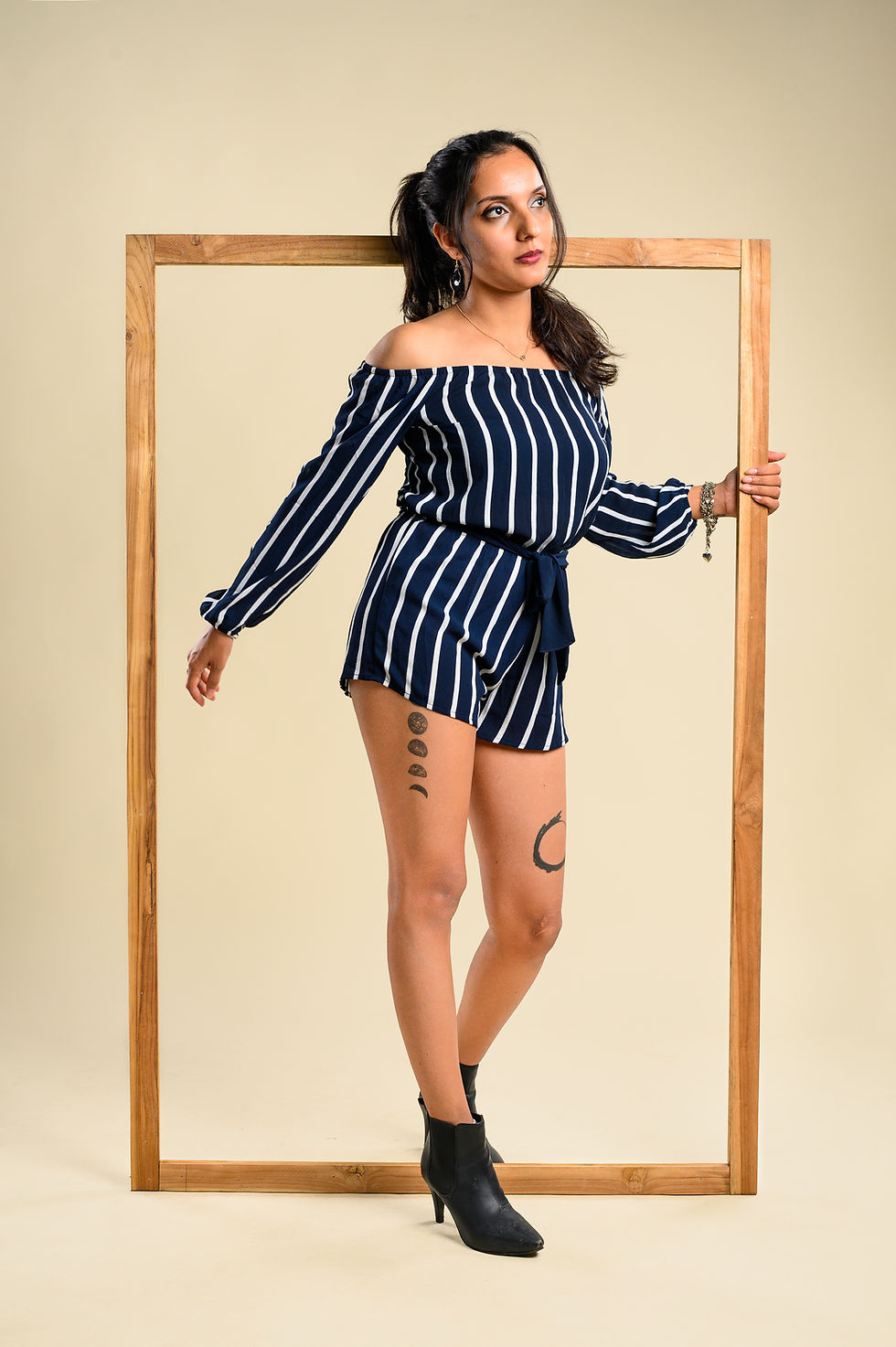 Thumbnail: Forever 21 Navy Blue & White Playsuit with Tie-up At The Waist (S)
