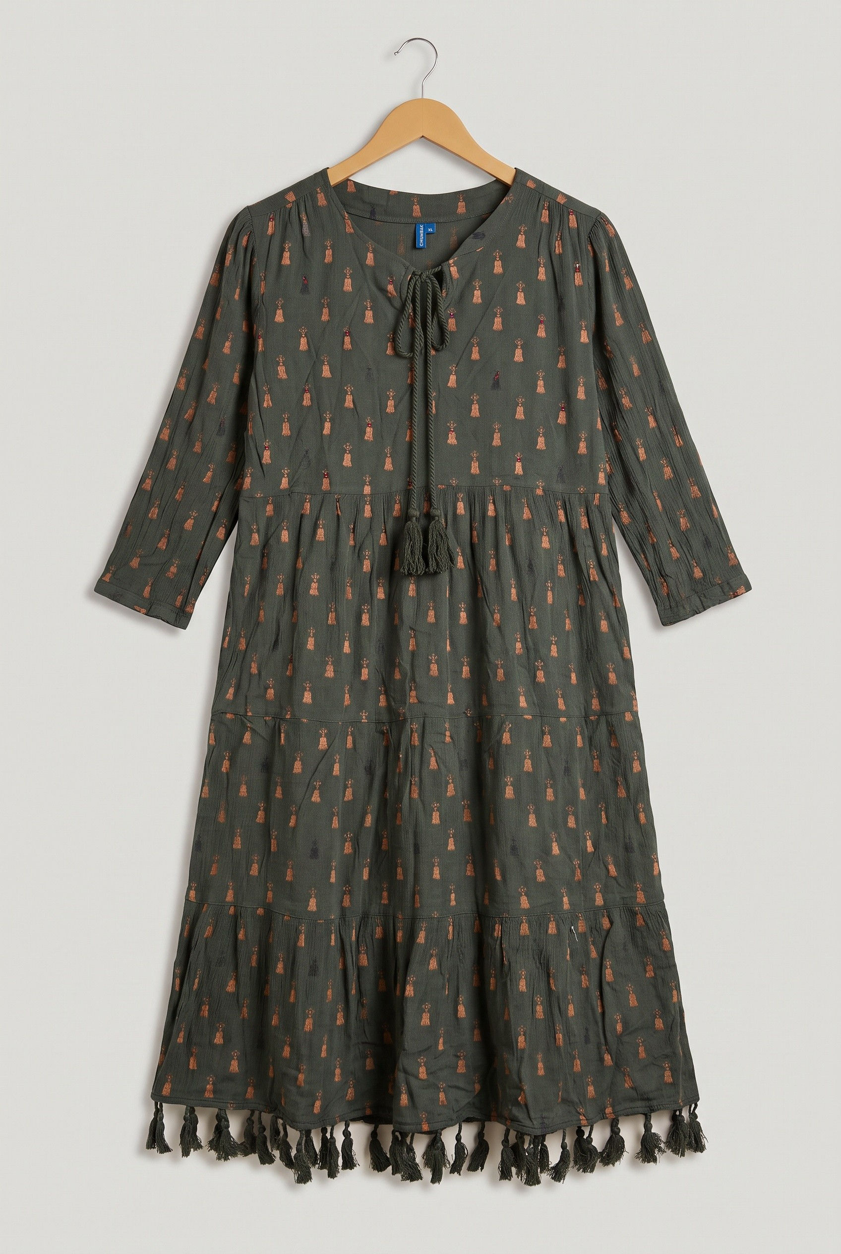 CHUMBAK Dark Olive Green Printed Kurti – Women’s Ethnic Wear | L