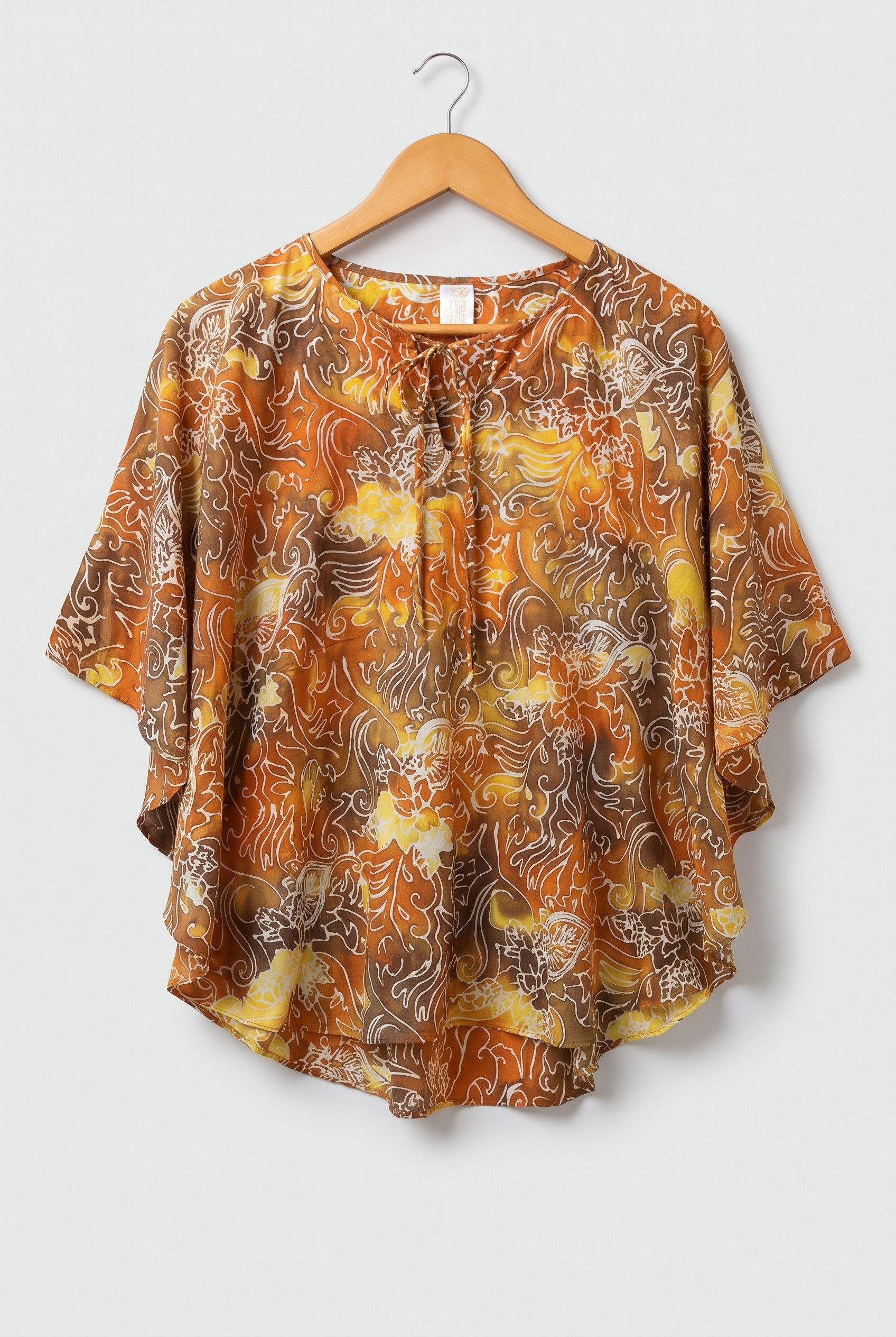 PENANG Papaya Orange Floral Print Kaftan Top – Women’s Resort Wear | L