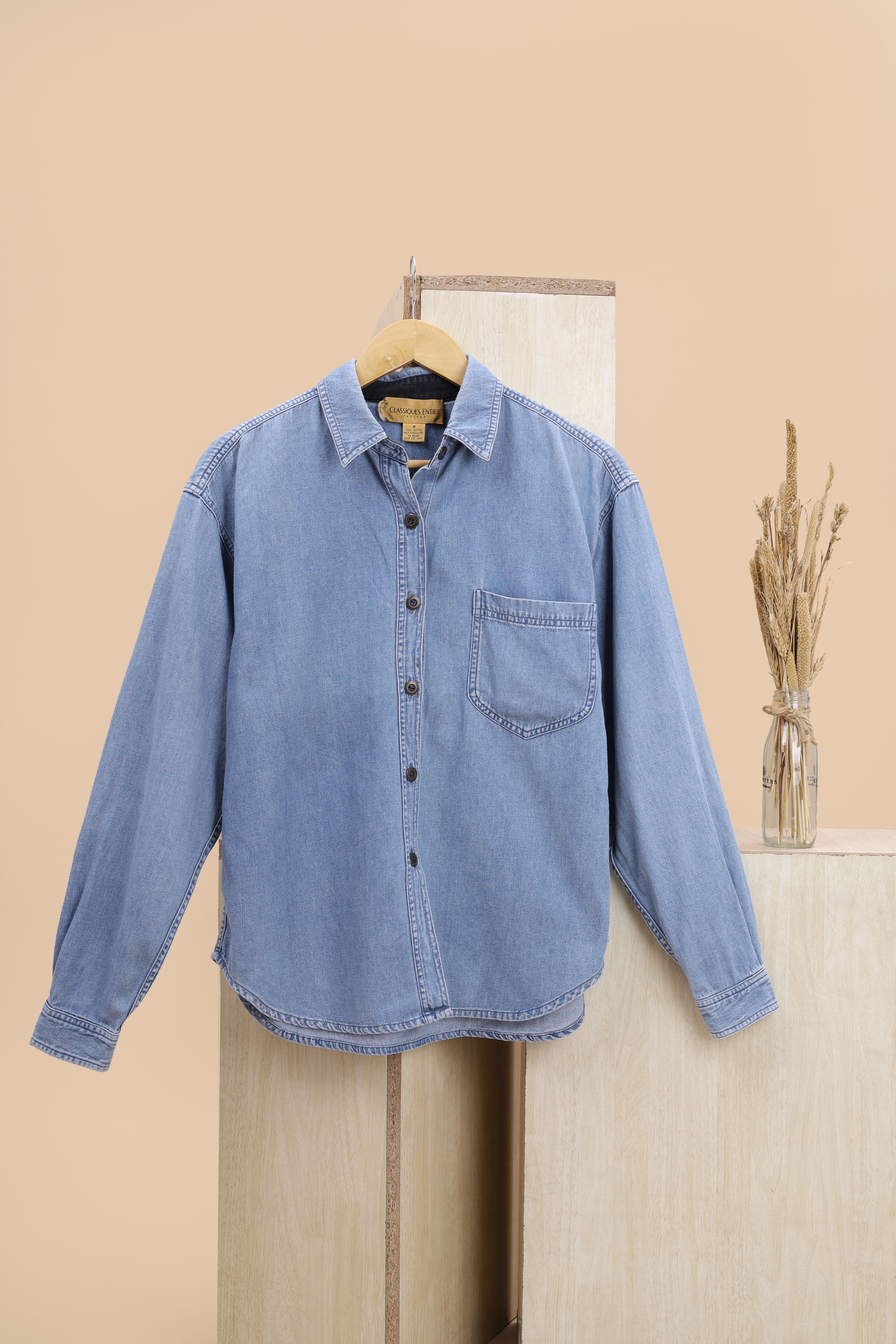 CLASSIQUES ENTIER Indigo Solid Denim Shirt(M)