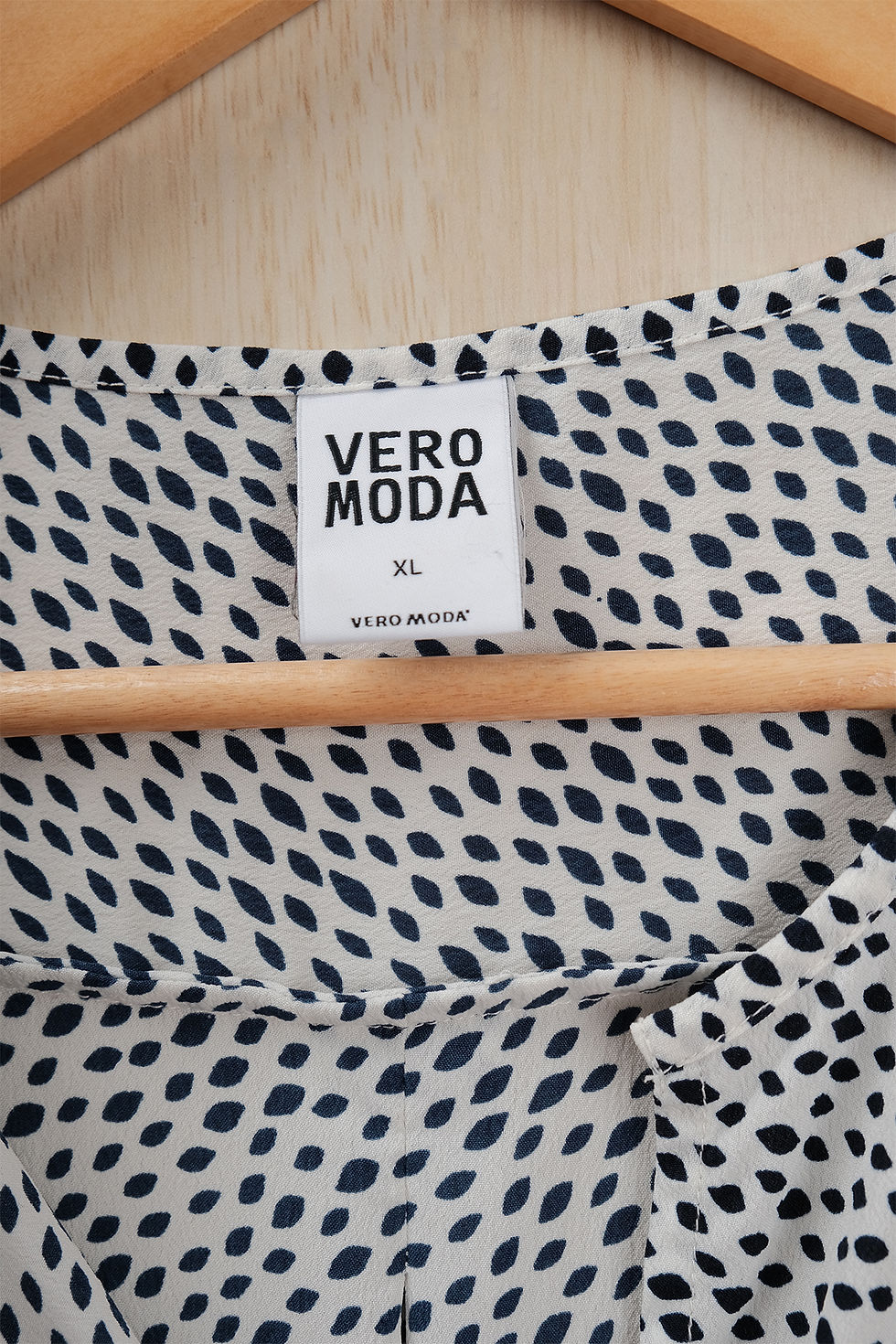 Thumbnail: VEROMODA White & Navy Blue Printed Notched Neckline Top(L)