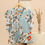 Thumbnail: Aqua & Multi Floral Frill Sleeve Top(XXL)