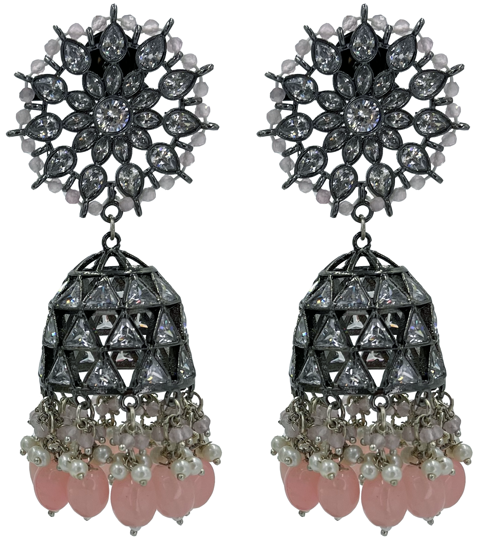 Oxidised Jhumkis - Pink