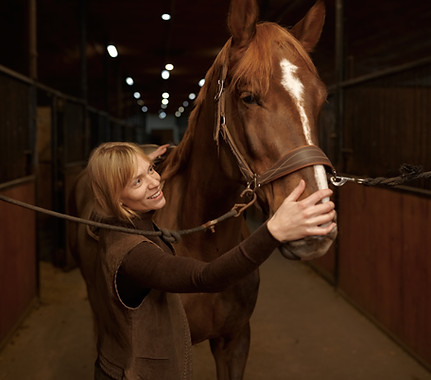 horsewoman-petting-horse-stroking-animal-muzzle-stable-interior-friendship-loving-taking-c
