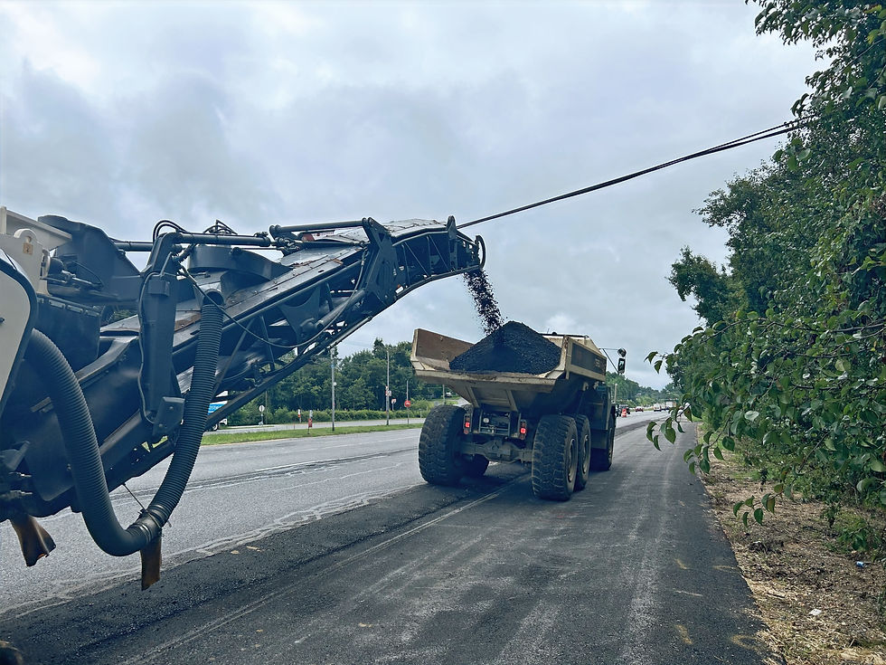milling machine dumping asphalt into dump truck
