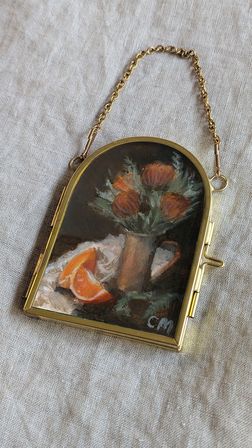 "Sliced Oranges and Dried Flowers" Original Painting - Ornament