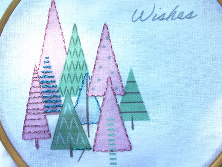 Colourful trees crafted with simple metallic embroidery threads
