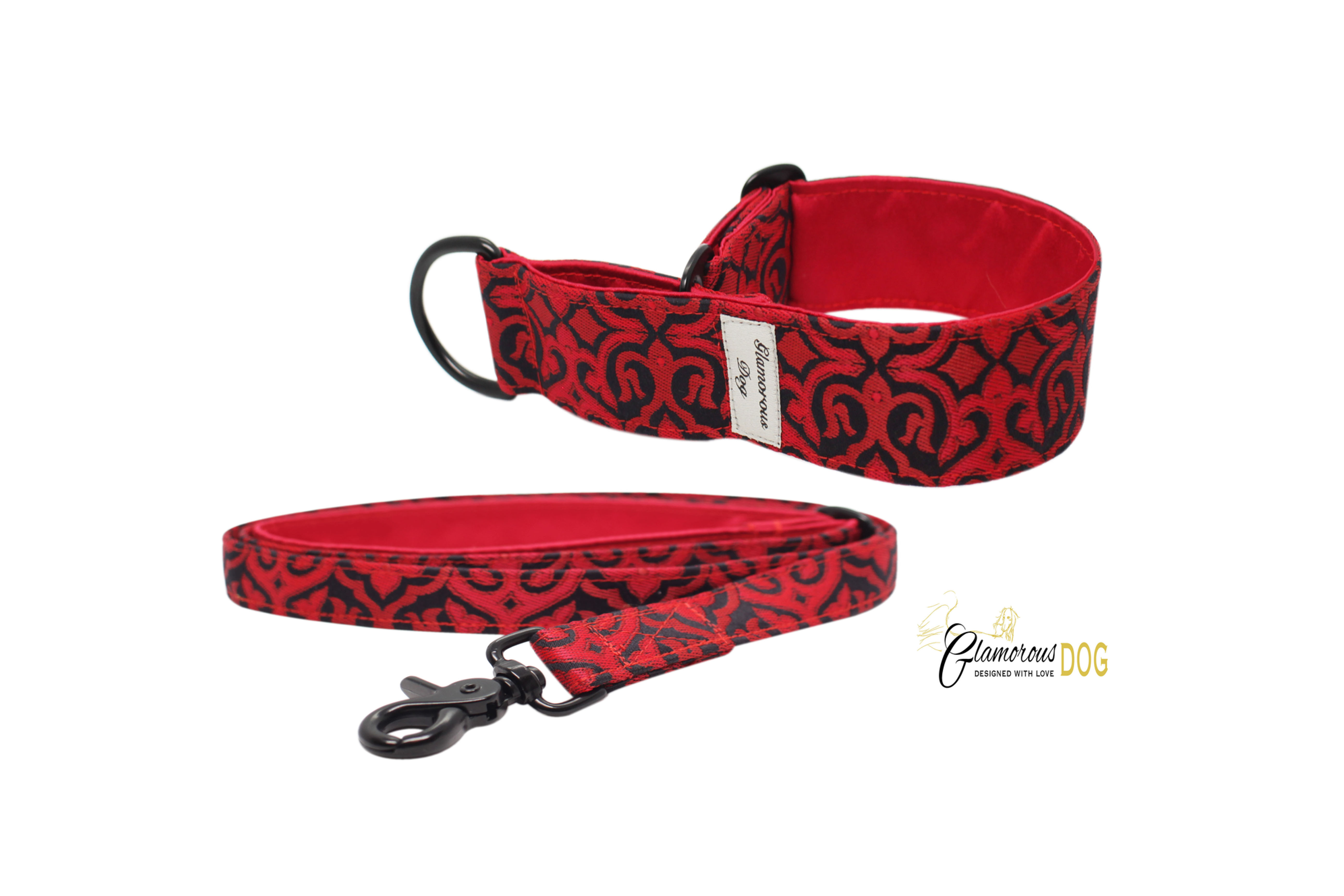 Adjustable collar from premium European brocade - red