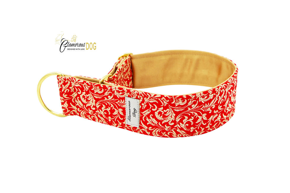 Thumbnail: Adjustable collar made of premium European brocade - red-gold