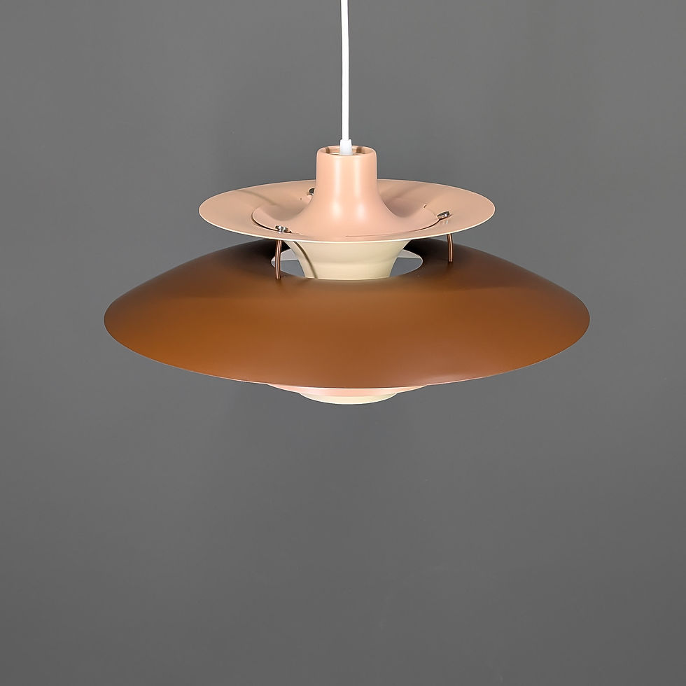 Thumbnail: Louis Poulsen PH 5 vintage hanglamp in bruin en beige – Ø50 cm