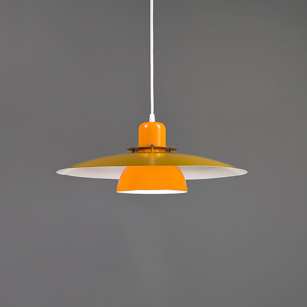 Thumbnail: Vintage Deense hanglamp in oranje en khaki – Ø40 cm