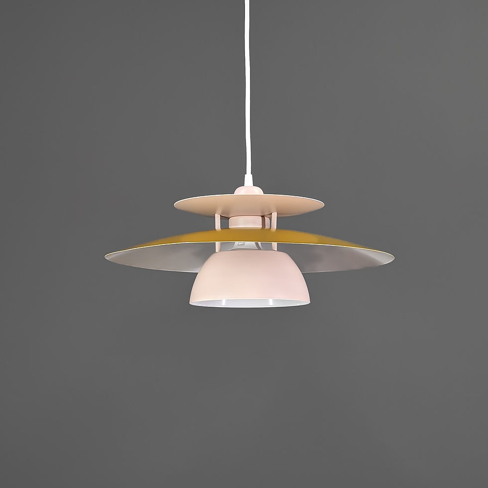 Thumbnail: Vintage retro hanglamp in beige en khaki kleuren